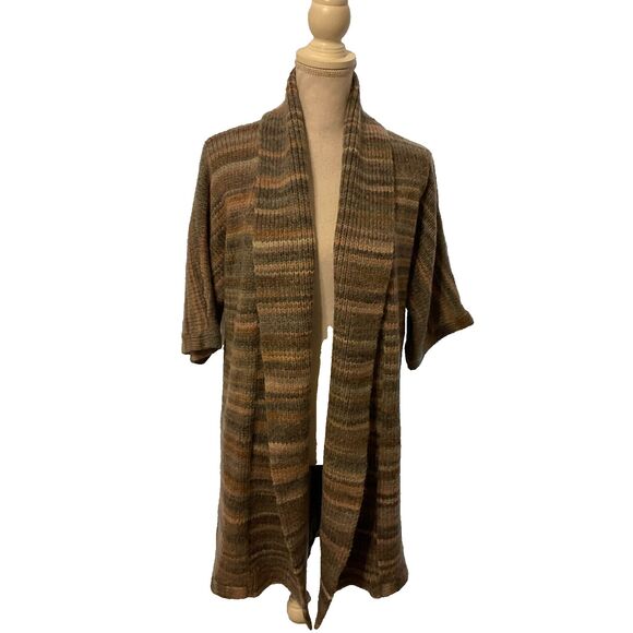 Carlisle Sweaters - Carlisle Collection Cardigan S Blue Brown White Stripe Open Front Half Dolman